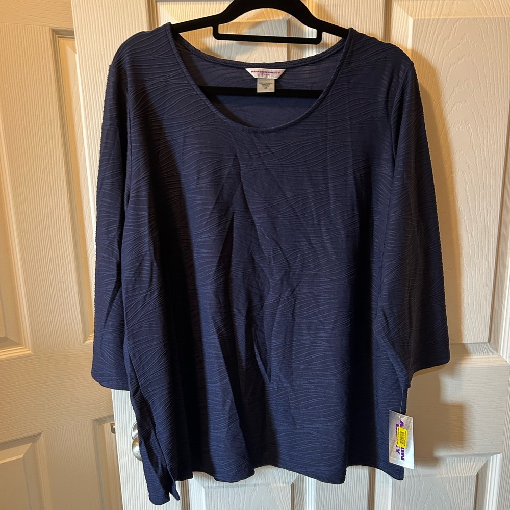 Allison Daley Woman 2X Women's Navy Textured Top Blouse 3/4 Sleeve NWT